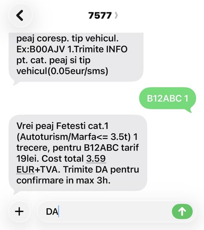 e-Tarif prin SMS la 7577